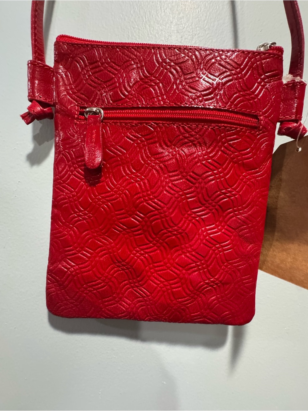 Hand painted Red leather Crossbody Bag with zebra. - Picture 4 of 5
